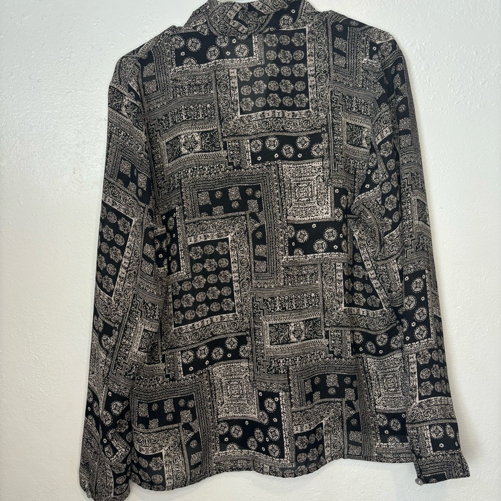 Vtg Susan Hutton Black & White Button Down Double Breasted Blouse Size 14 - Picture 6 of 10